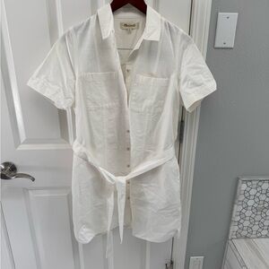 Madewell White Short Sleeve Button Down Shirt Dress size Medium